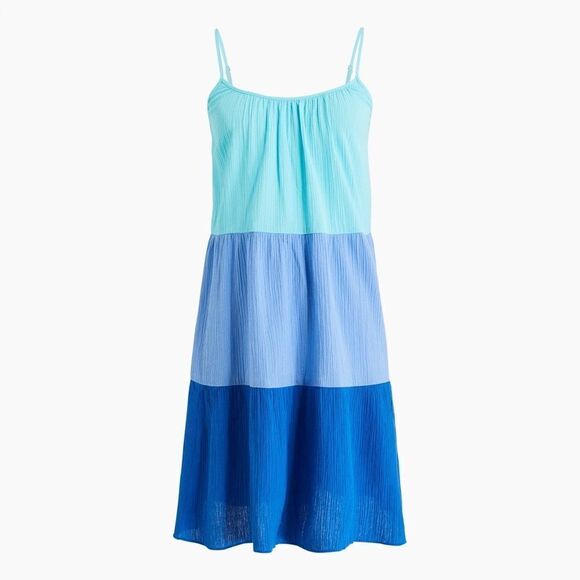 J Crew Colorblock Cotton Gauze Tiered Dress NWT - Picture 1 of 8